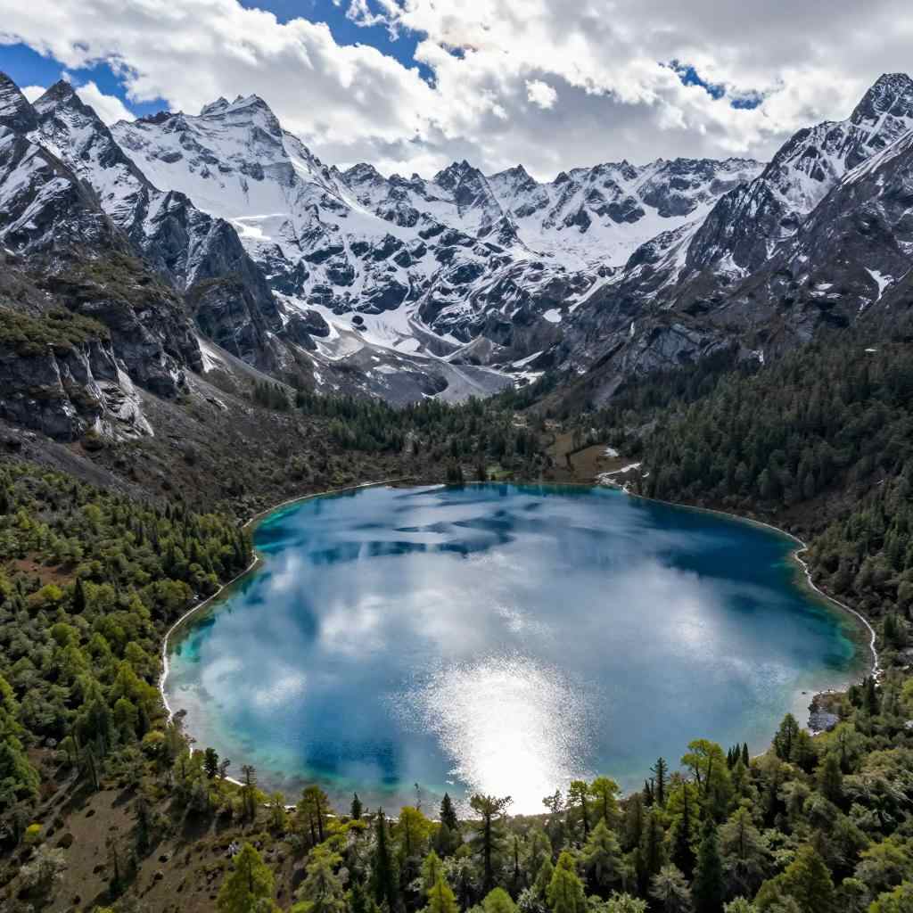 四川甘孜：阳光照射牛奶海 湖面波光粼粼