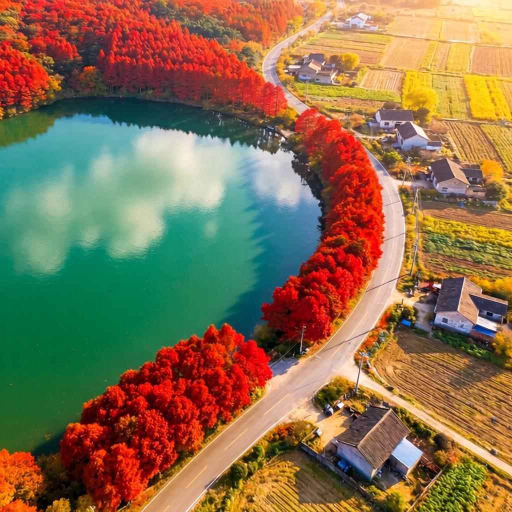 “枫”景独好 南京大泉湖畔如霞似火美如画